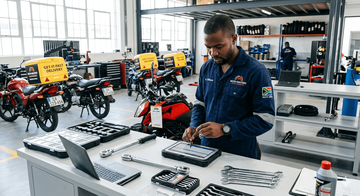 Mechanic working on motorcycle